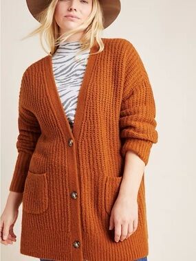 Anthropologie Rust Orange Chunky Button Cardigan
